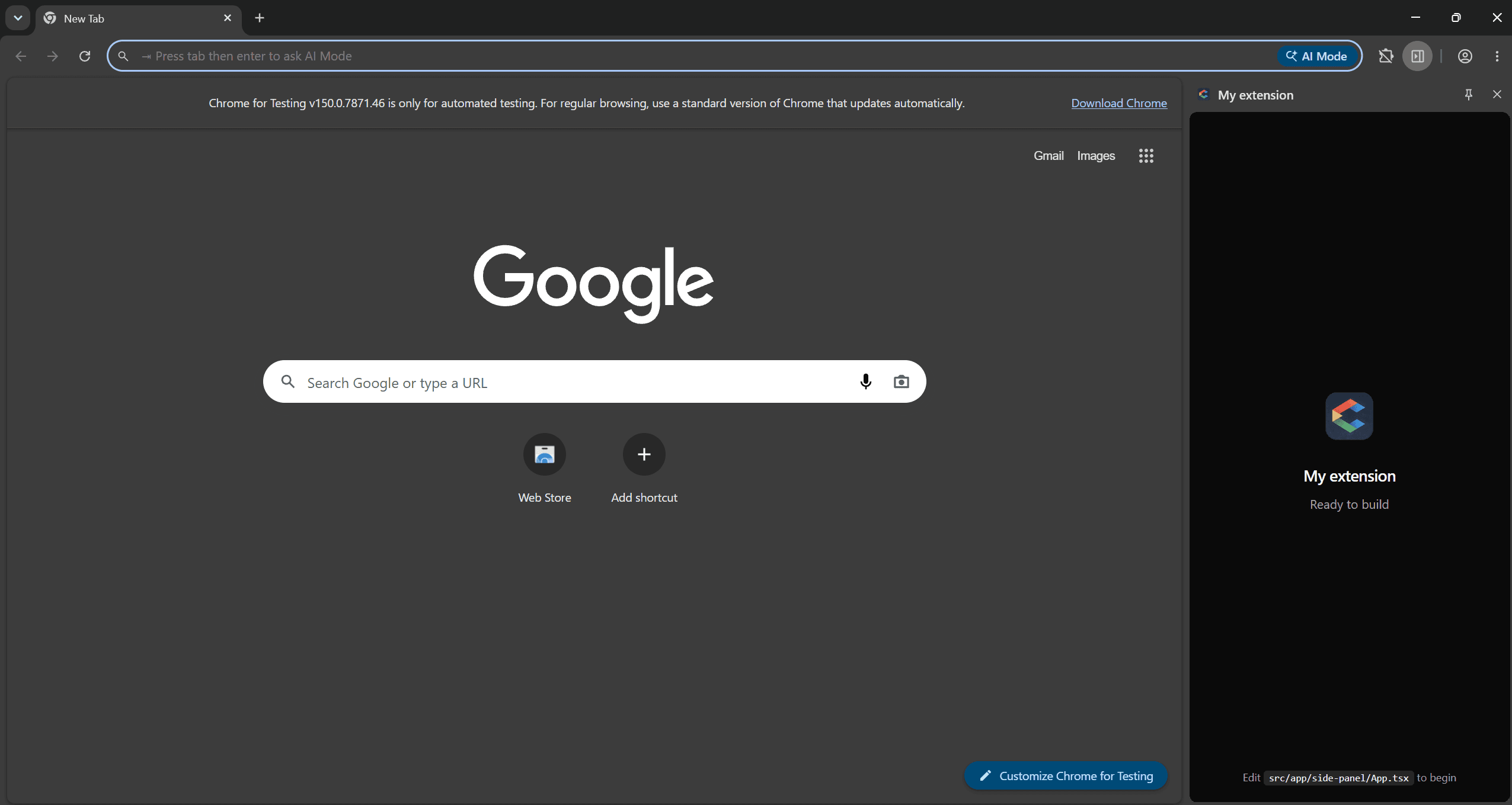 Side panel open alongside a webpage with a research UI