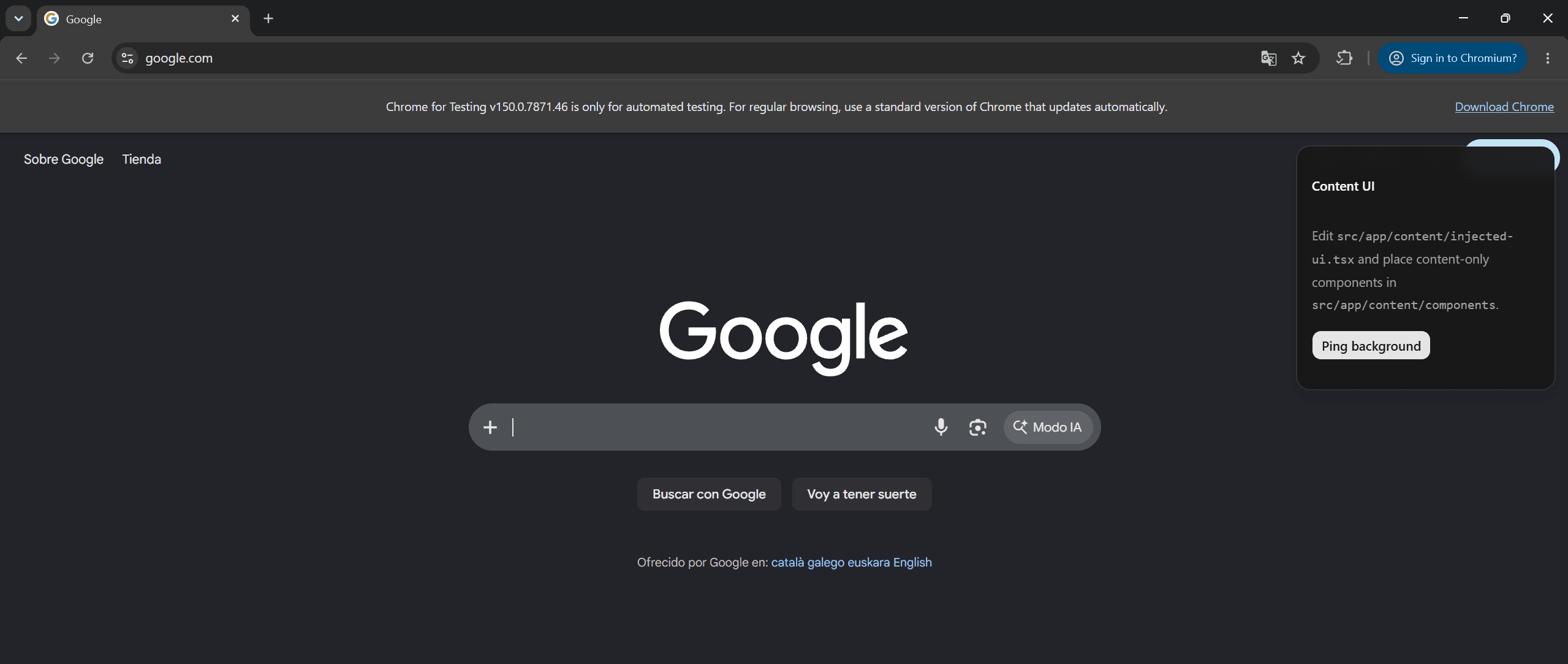 Default content script — a floating card pinned to the top-right corner