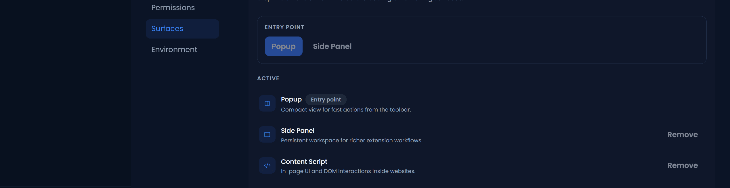 Surfaces tab with Content enabled